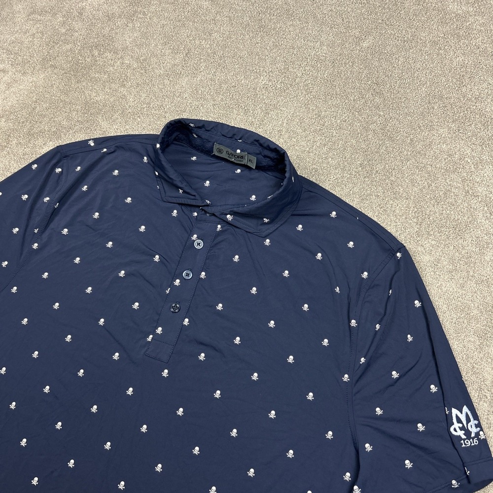 G/FORE Polo Shirt Mens XL Navy Skull Tees Logo Print Golf Stretch Performance